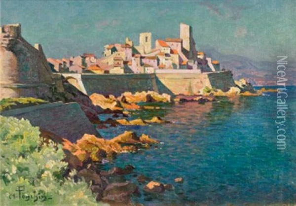 Vue D'antibes, Le Fort Carre Oil Painting - Antoine Ponchin