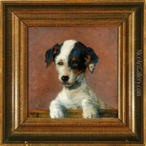 A Foxterrier Oil Painting - Viggo Rasmus Simesen