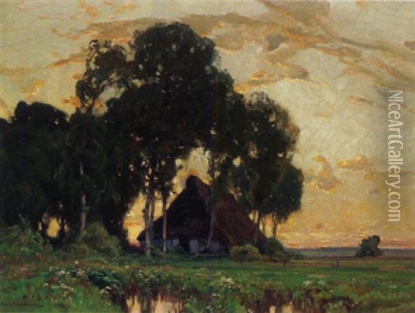 Landschaft Mit Bauerngehoft Oil Painting - Wilhelm Feldmann