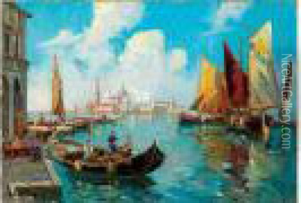 Gondoles A Venise Oil Painting - Georges Lapchine