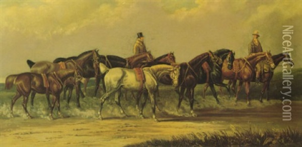 Two Riders With A Group Of Horses Oil Painting - Charles Cooper Henderson