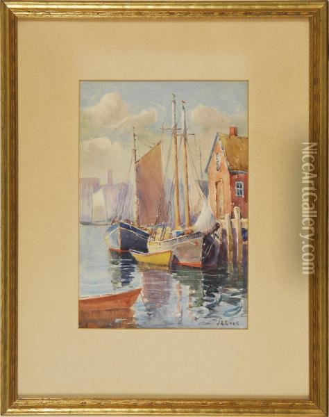 Boats At A Dock Oil Painting - John A. Cook