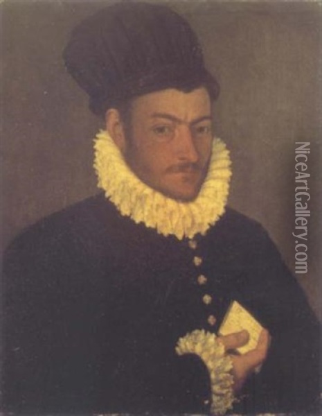 Portrait De Gentilhomme, Une Lettre A La Main Oil Painting - Giovanni Battista Moroni
