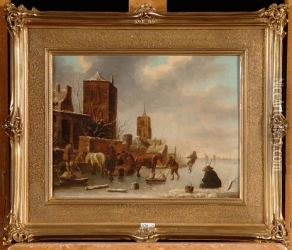 Paysage Hivernal Aux Patineurs Oil Painting - Nicolaes Molenaer