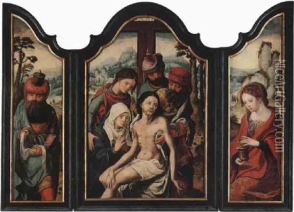 The Deposition Of Christ, Joseph Of Arimathea And Mary Magdalene Oil Painting - Pieter Coecke van Aelst the Elder