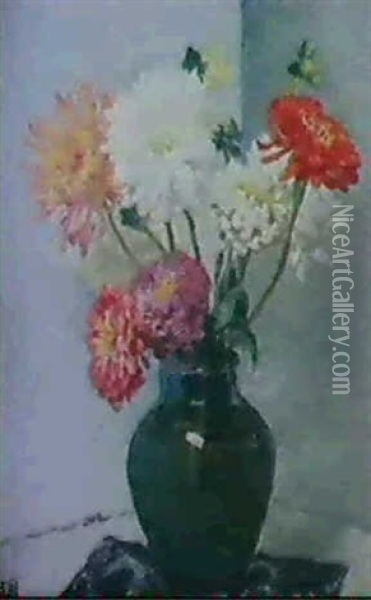 A Vase Of Dahlias Oil Painting - Rupert Bunny