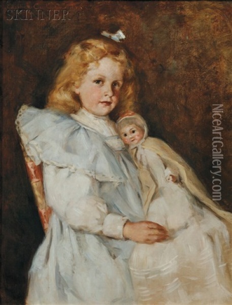 Young Girl Seated Holding A Doll Oil Painting - Elizabeth Curtis