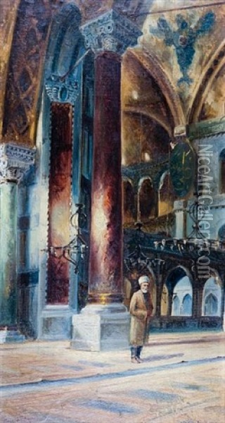 Interior Of The Hagia Sophia, Istanbul Oil Painting - Wladimir Petroff