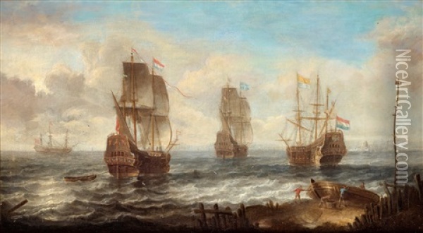 Segelfartyg Pa Redden Oil Painting - Jacob Adriaenz. Bellevois