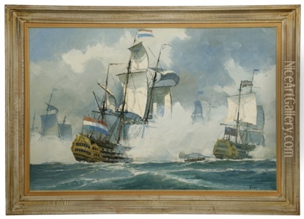The Naval Battle Of Scheveningen Oil Painting - Stanley Massey Arthurs