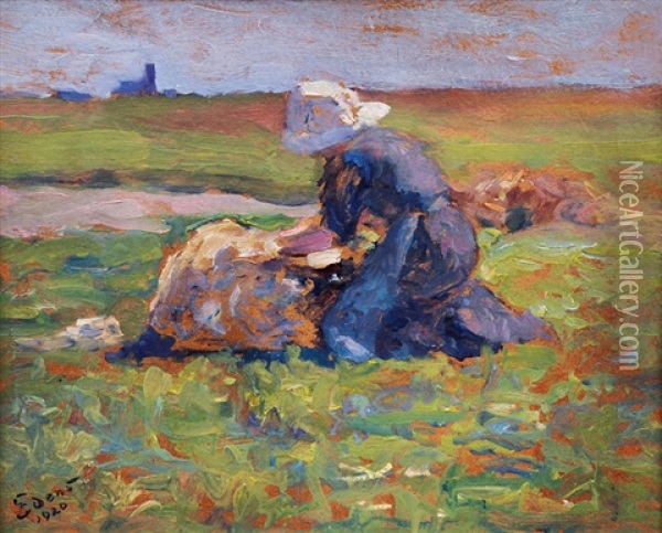 Woman On The Field Oil Painting - Henning Edens