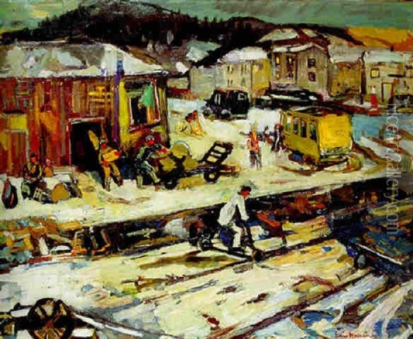 Jarnvagsstation Oil Painting - Eric C. Hallstroem