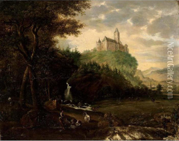 A View Of A Castle Oil Painting - Jacob Van Ruisdael