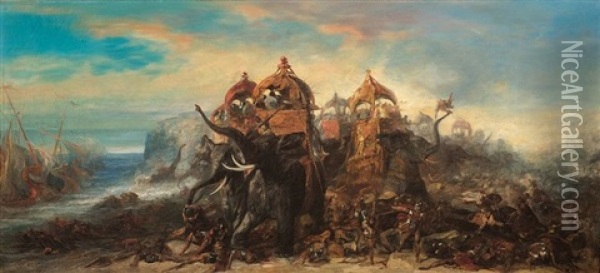 La Bataille D'heraclee Oil Painting - Joseph Navlet