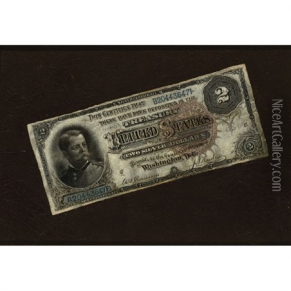 Two Dollar Bill Oil Painting - Victor Dubreuil