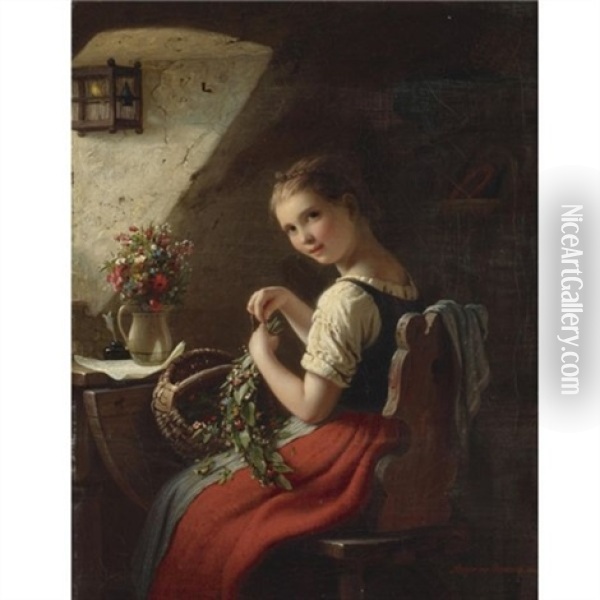 Making A Bouquet Oil Painting - Johann Georg Meyer von Bremen