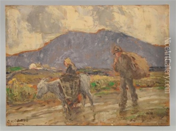 Landscape With Two Figures And A Donkey, Working In The Fields Oil Painting - James Humbert Craig