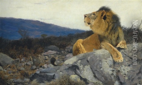 The King Of The Serengeti Oil Painting - Wilhelm Friedrich Kuhnert