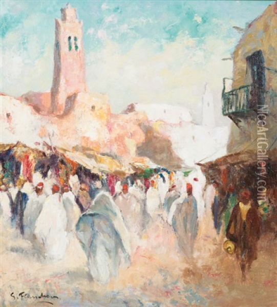 Souk Marocain Oil Painting - Gustave Flasschoen