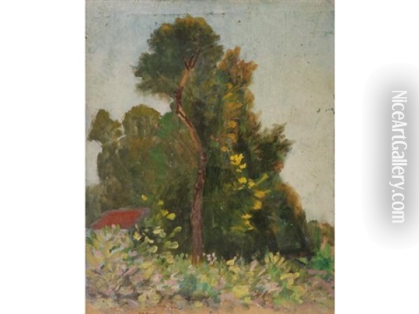 Paysage Avec Maisonnette (+ Maison Dans Les Arbres; Verso) Oil Painting - Leo Gausson