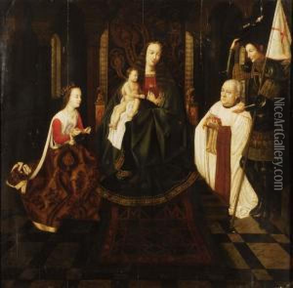 Alla Maniera Di Madonna In Trono Consanta Caterina Dalessandria E San Giorgio Oil Painting - Jan Van Eyck