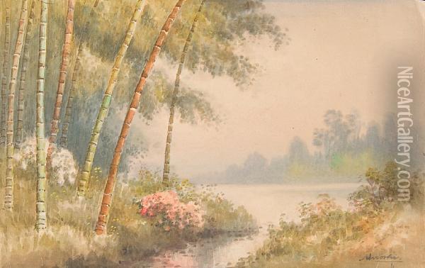 Misty Lakeland Landscape Oil Painting - Hiroshi Yoshida