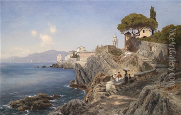 Am Ufer Vor Sturla Bei Genua Oil Painting - Ascan Lutteroth