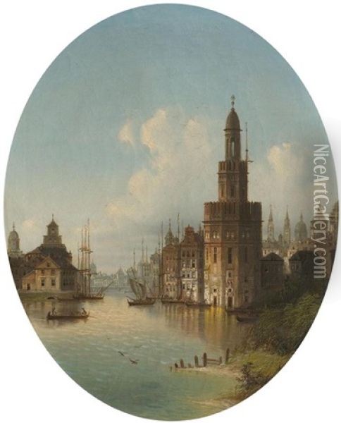 Blick Auf Den Goldenen Turm In Sevilla Oil Painting - Johann Wilhelm Jankowski
