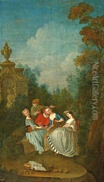 Die Musikstunde Im Park Oil Painting - Nicolas Lancret