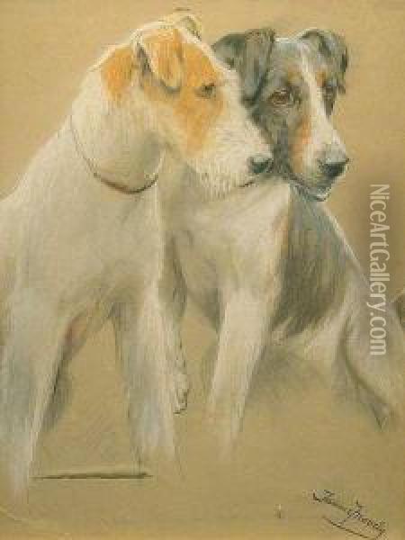 Two Fox Terriers Oil Painting - Fannie Moody