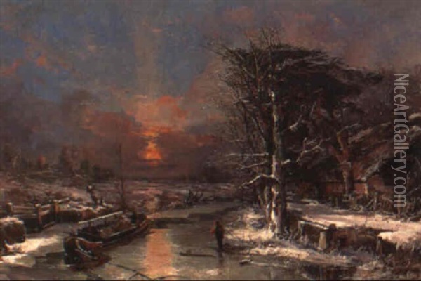 A Winter Sunset Oil Painting - Charles Branwhite