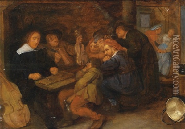 Wirtshausinterieur Mit Musizierenden Personen Oil Painting - David Ryckaert III