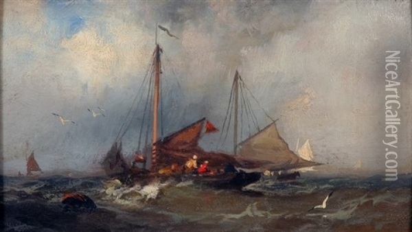 Boats On A Stormy Sea Oil Painting - Franklin Dullin Briscoe