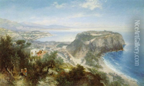 A View Of Monaco Oil Painting - Heinrich Hiller