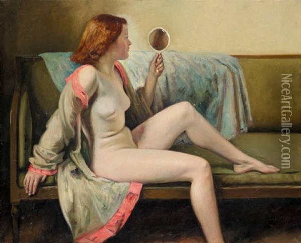Nude With Mirror Oil Painting - William (Sir) Rothenstein