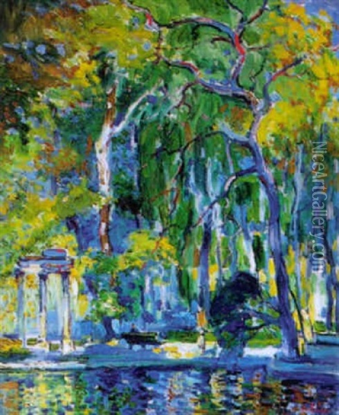 Arbres Bleus Au Parc Monceau Oil Painting - Pierre De Belay