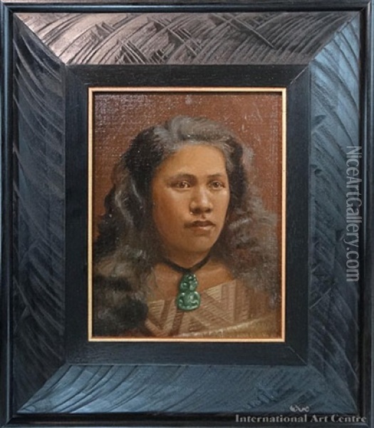 Maori Girl With Tiki Oil Painting - Vera Cummings