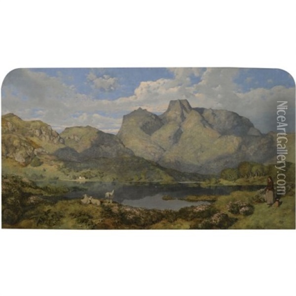 Esthwaitelakeand The Langdale Pikes Oil Painting - William James Blacklock