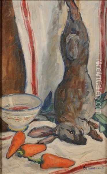 Sill Life Of Hare, Vegetables And Bowl Oil Painting - Peter Alexanrovitch (Pierre) Nilouss