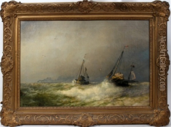 Boats In Rough Seas Oil Painting - Hermann Herzog