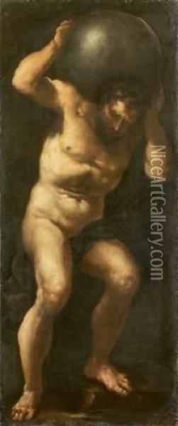 Atlas Oil Painting - Giovanni Battista Caracciolo