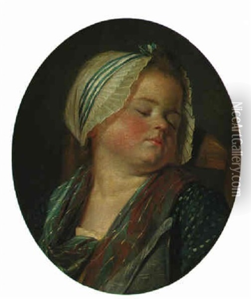 A Little Girl Sleeping In A Chair Oil Painting - Etienne Aubry