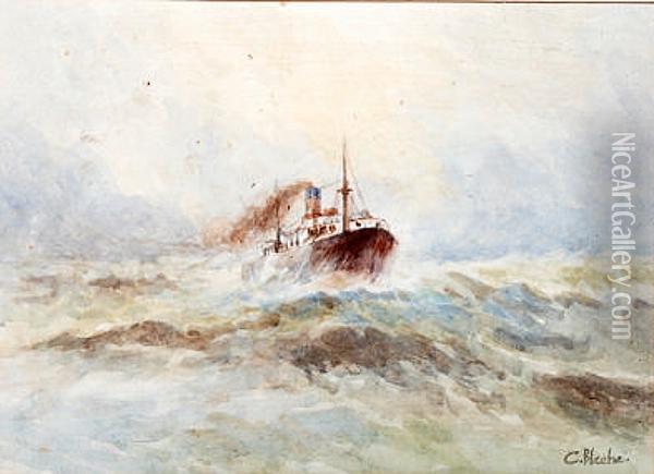 Study Of A Steamship In Heavy Seas Oil Painting - C. Blache