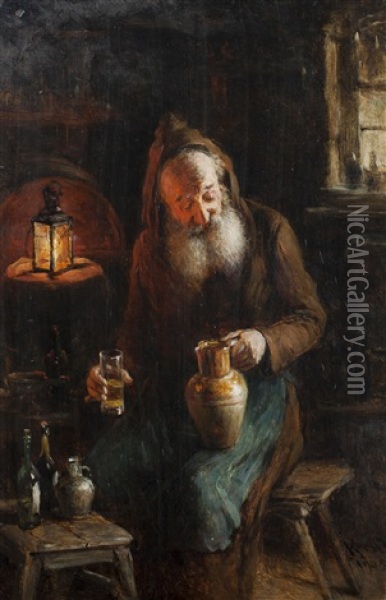 Man With Pitcher Oil Painting - Hermann Kern