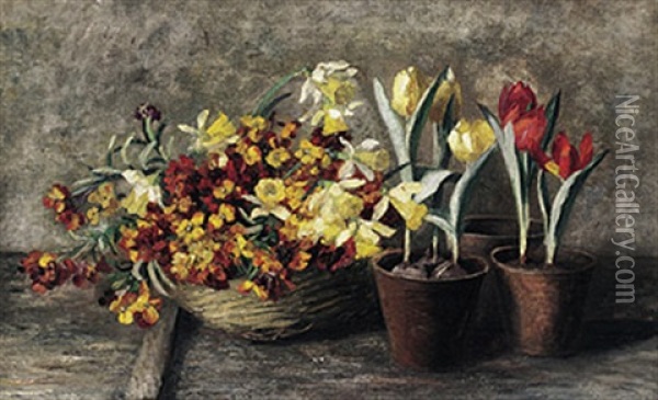 Stilleben Mit Tulpen, Osterglocken Und Goldlack Oil Painting - Francois Richard De Montholon