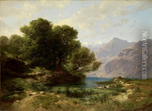 Lac Des Quatre-cantons (vierwaldstattersee) Oil Painting - Alexandre Calame