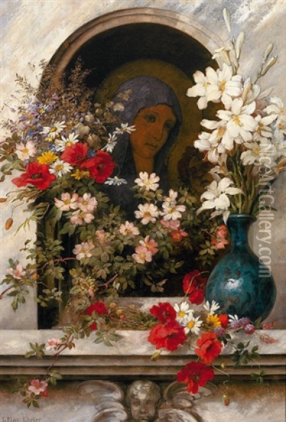 Madonna In Blumen Oil Painting - Louise Ehrler