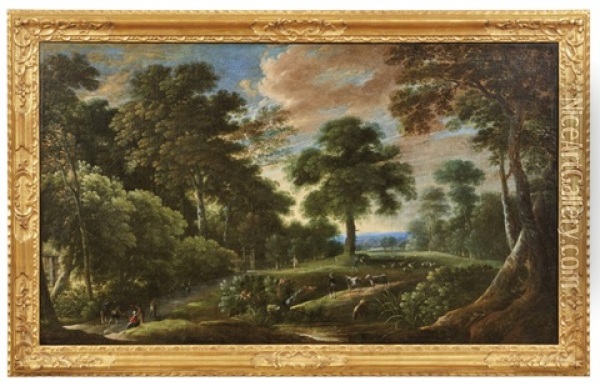 Schafer Mit Seiner Herde In Arkadischer Landschaft Oil Painting - Paul Bril