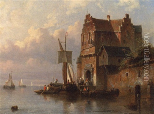 Unloading At The Customs House Oil Painting - Jacques Francois Carabain