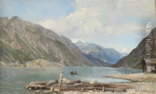 Fjordlandskap, Odda - Hardanger Oil Painting - Carl Nielsen